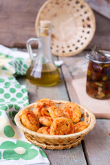Cheese cookies with olives and sun-dried tomatoes