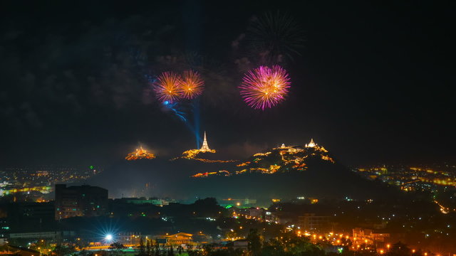 firework festival at phetchaburi province, thailand
