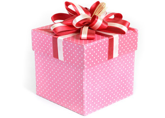 Pink gift box isolated on white