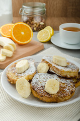 French toast to sweet, with banana sprinkled with sugar