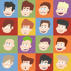Male faces in flat design.