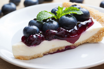 piece of blueberry cheesecake on plate