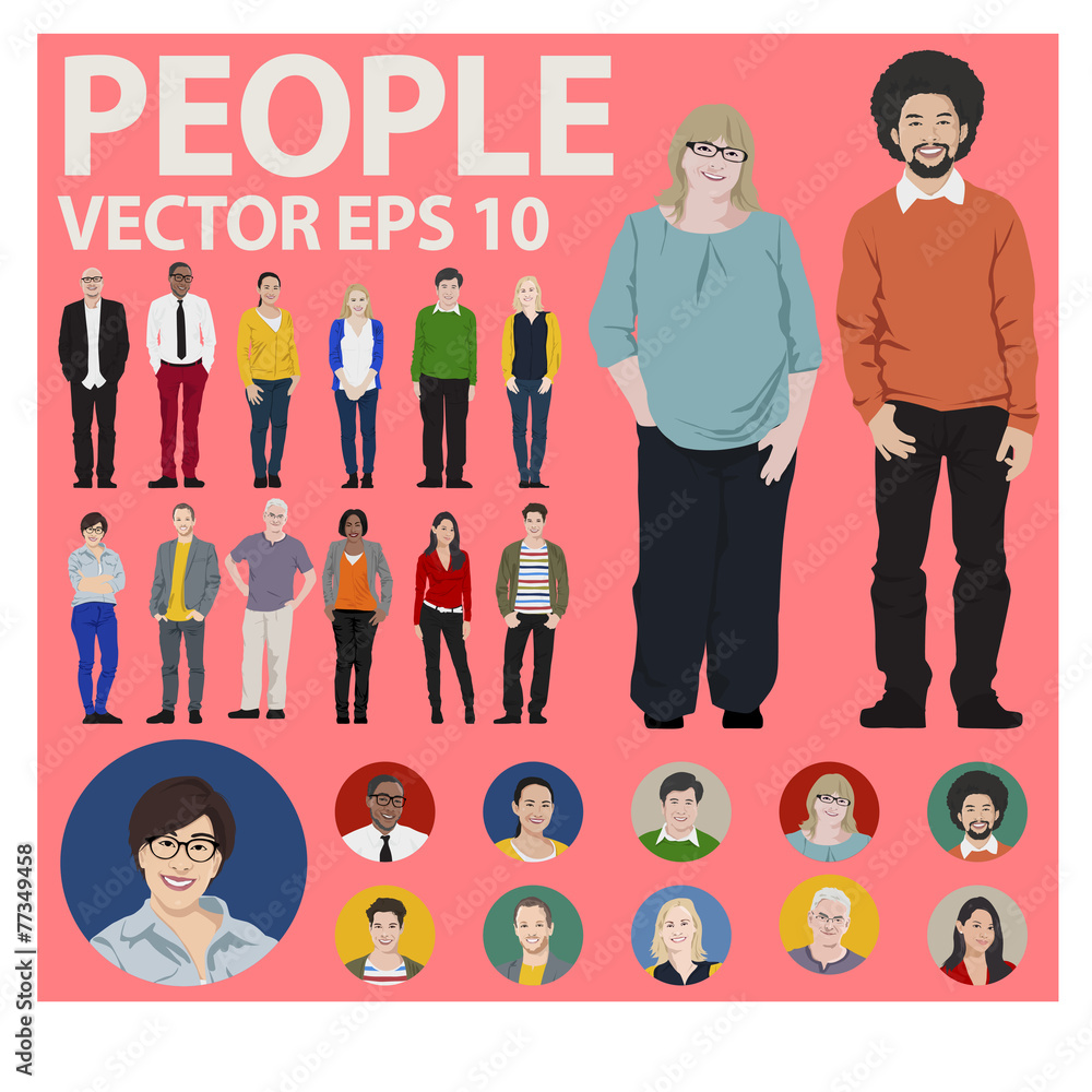 Sticker people icon set multiethnic group diversity vector concept - Stickers