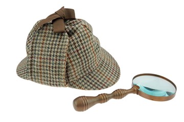 Sherlock Holmes Hat and Retro Magnifying Glass