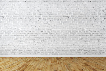 Modern empty interior with brick wall and wooden floor