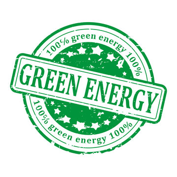 Damaged round green stamp with the word - green energy - vector