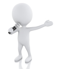 3d white man with Microphone. Isolated white background.