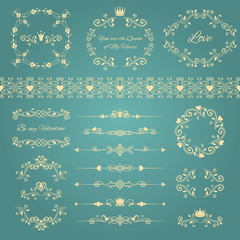 Floral design decoration elements set of vintage frames