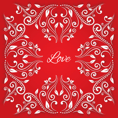 Elegant floral ornament with shadows and text. Isolated on red