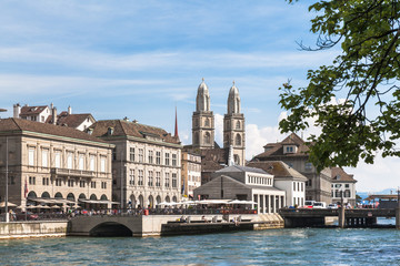 View of Grossmunster Church in Zurich old town