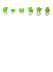 Green colored sugar jelly candy over white background