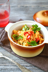Tasty pilaf in a pot