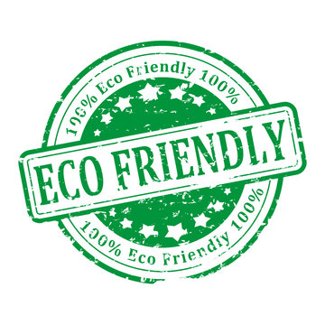 Damaged round green stamp with the word - eco friendly - vector