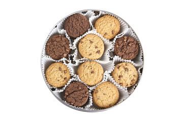 chocolate chip cookies in a box isolated