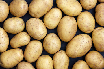 Many arranged potatoes from above.
