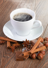 coffee with chocolate and dry breakfast