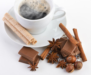 coffee with chocolate and dry breakfast