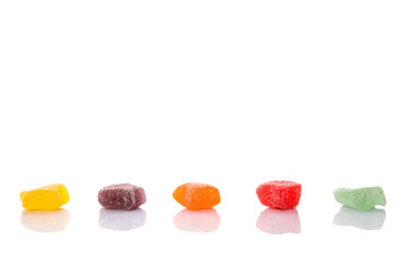 Colorful sugar jelly candy over white background