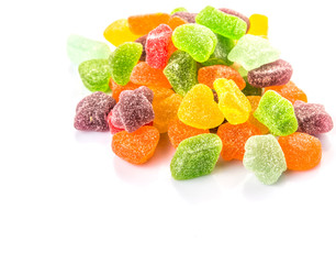 Colorful sugar jelly candy over white background