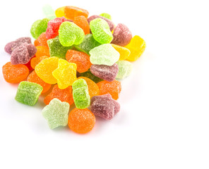 Colorful sugar jelly candy over white background