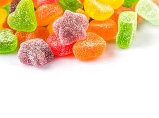 Colorful sugar jelly candy over white background