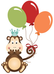 Naklejka premium Monkey holding balloons
