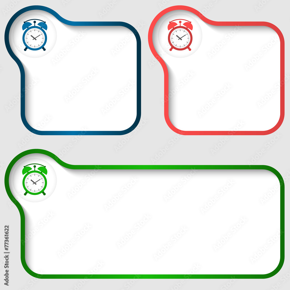 Poster three vector text frame and alarm clock