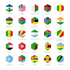 Africa Flag Icons. Hexagon Flat Design.