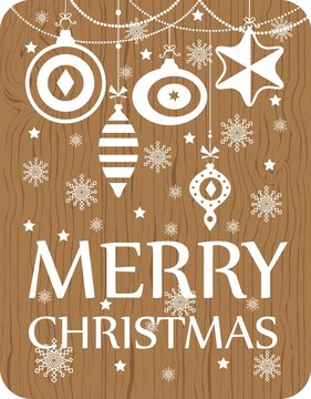 Christmas Greeting Card on Wood Background. Vector illustration