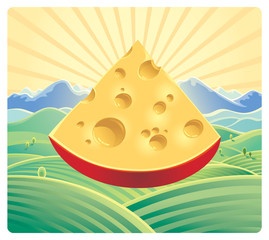 Cheese on the field background.