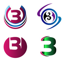 Abstract Number 3 logo Symbol icon set