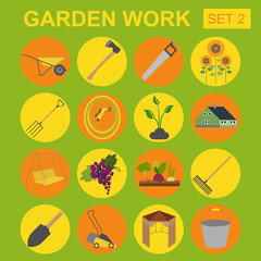 Garden work icon set. Working tools