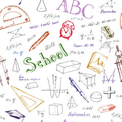 Seamless pattern back to school. school items.
