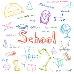 Back to school. Hand drawn school items.