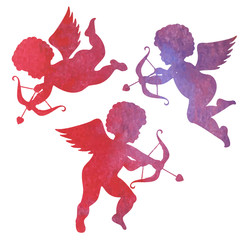 watercolor silhouette of an angel.watercolor painting on white b