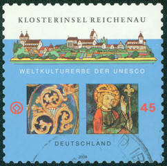 stamp printed in the Germany shows Monastic Island of Reichenau