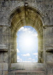 Gate to heaven with sunny sky