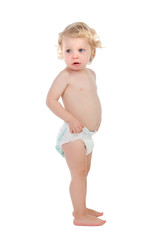 Adorable blond baby with two years in diaper