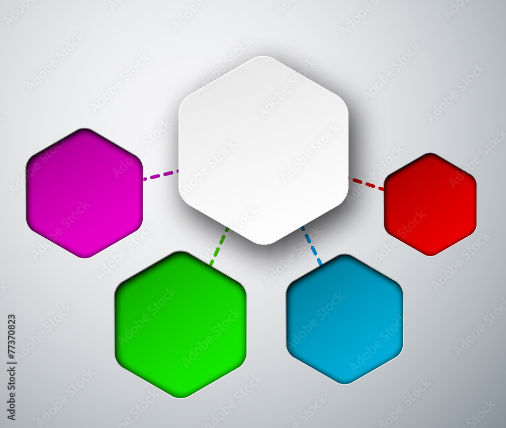 Poster abstract infographics with paper hexagonal notes.
