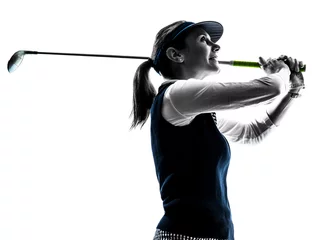 Papier Peint photo Golf woman golfer golfing silhouette