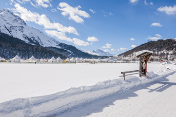 St. Moritz, Dorf, St. Moritzersee, Alpen, Winter, Schweiz