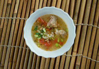 Boiled rice pork or mush