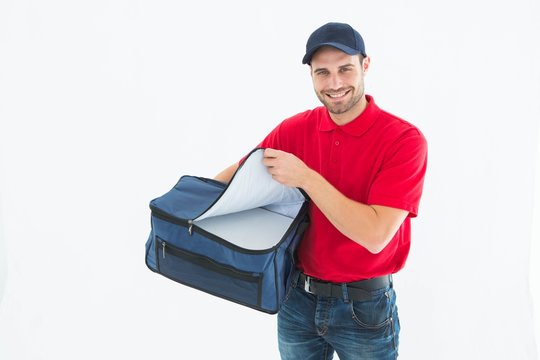 Pizza Delivery Man Opening Bag