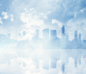 Panoramic view of a megalopolis with reflection