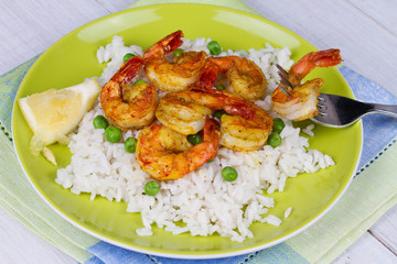 Shrimps with Rice and Peas