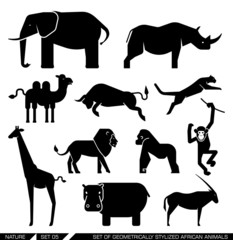 Set of geometrically stylized African animals