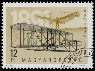 Stamp printed in Hungary shows 100th Anniversary of Airplanes