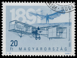 Stamp printed in Hungary shows 100th Anniversary of Airplanes