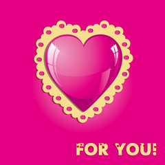 Valentine card with pink heart, vector illustration