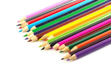Colour pencils isolated on white background close up